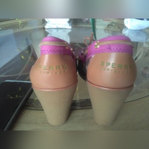 BNWOT PINK SPERRY TOP SIDERS HIGH HEELS (WEDGES) OMG ADORABLE! SZ. 8 M LEATHER - Picture 12 of 12